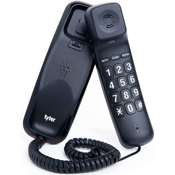 Tyler Landline Corded Phone - Big Button for Seniors - Loud Ringer for Hearing Impaired - Wall Mountable - LED Call Light Indicator - Volume Control - Power Outage Safe - Home Phone Black (TBBP6-B)
