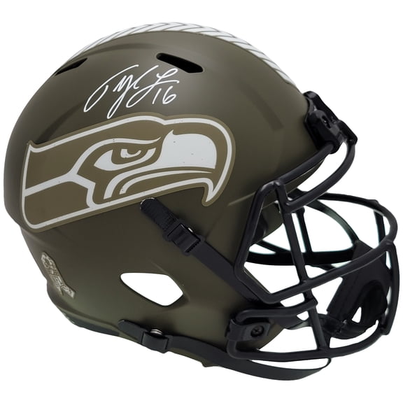 Tyler Lockett Autographed Seattle Seahawks Army Green Salute To Service Full Size Replica Speed Helmet MCS Holo 209184