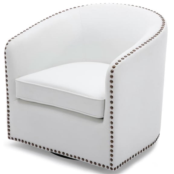 Tyler Milky White Faux Leather Swivel Arm Chair with Nailhead Trim