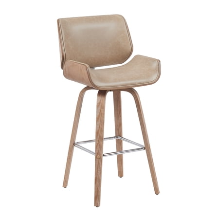 Armen Living Swivel Bar Stool with White Wash Finished Wood and Vintage Brown Upholstery