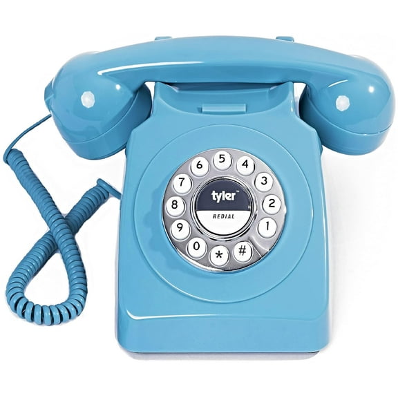 Pre-Owned Tyler Retro Style Landline Phone Push Button Rotary Look Blue