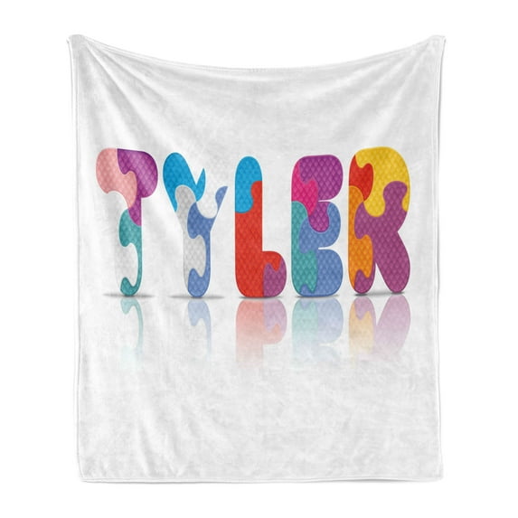 Tyler Soft Flannel Fleece Blanket, Composition of Kindergarten Themed Colorful Letter Arrangement Newborn Children Name, Cozy Plush for Indoor and Outdoor Use, 50" x 70", Multicolor, by Ambesonne