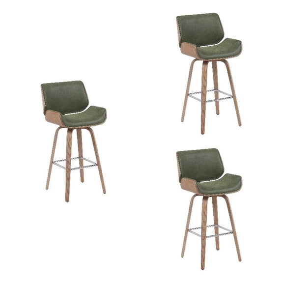 Tyler Swivel Bar Stool with White Wash Wood & Vintage Green Upholstery- Set of 3