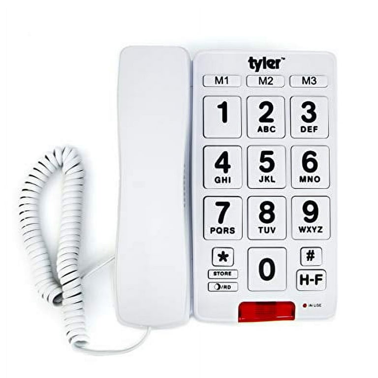 Tyler TBBP-4-WH Teléfono para personas mayores - Teléfono fijo de botón  grande para ancianos con altavoz, marcación rápida, control de volumen de