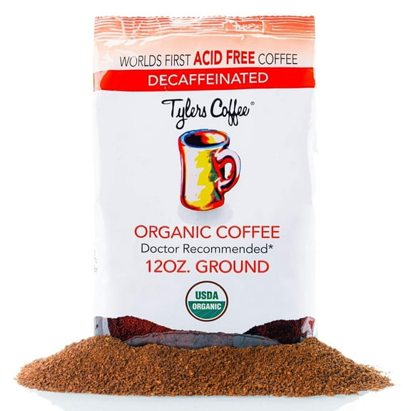 Tyler’s Acid Free Organic Ground Coffee - 100% Arabica Full Flavor Decaf - For Acid Free Diets - Natural and Organic Blend for Common GI Issues -12 oz