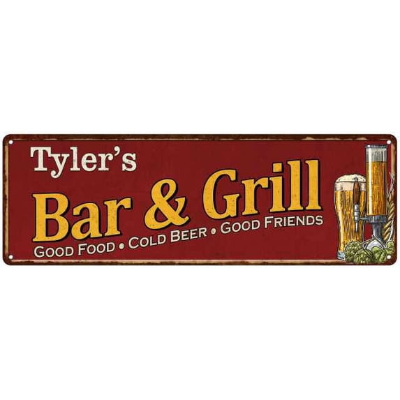 Tyler's Bar and Grill Red Man Cave Decor 8x24 Sign 108240054241