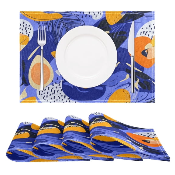 Tylized Fruits Pattern Reversible Placemat Non Slip Coffee Mat 18x12 Inch for Dining, Kitchen, Coffee