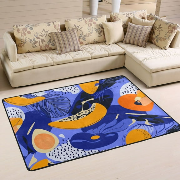 Tylized Fruits Pattern Soft Polyester Area Rug 36''x24'', Non Slip, Memory Foam, Water Absorbent