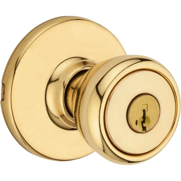 Tylo Entry Door Knob with Lock and Key, Secure Keyed Handle Exterior, Front Entrance and Bedroom, Polished Brass, Pick Resistant SmartKey Rekey Security
