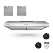 Tylza 30" 600 CFM Stainless Steel Kitchen Under Cabinet Range Hood with 2 x 2W LED Lights and 2 Replacement Charcoal Filter