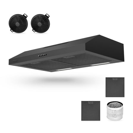 Tylza 30" 600 CFM Stainless Steel Kitchen Under Cabinet Range Hood with 2 x 2W LED Lights and 2 Replacement Charcoal Filter