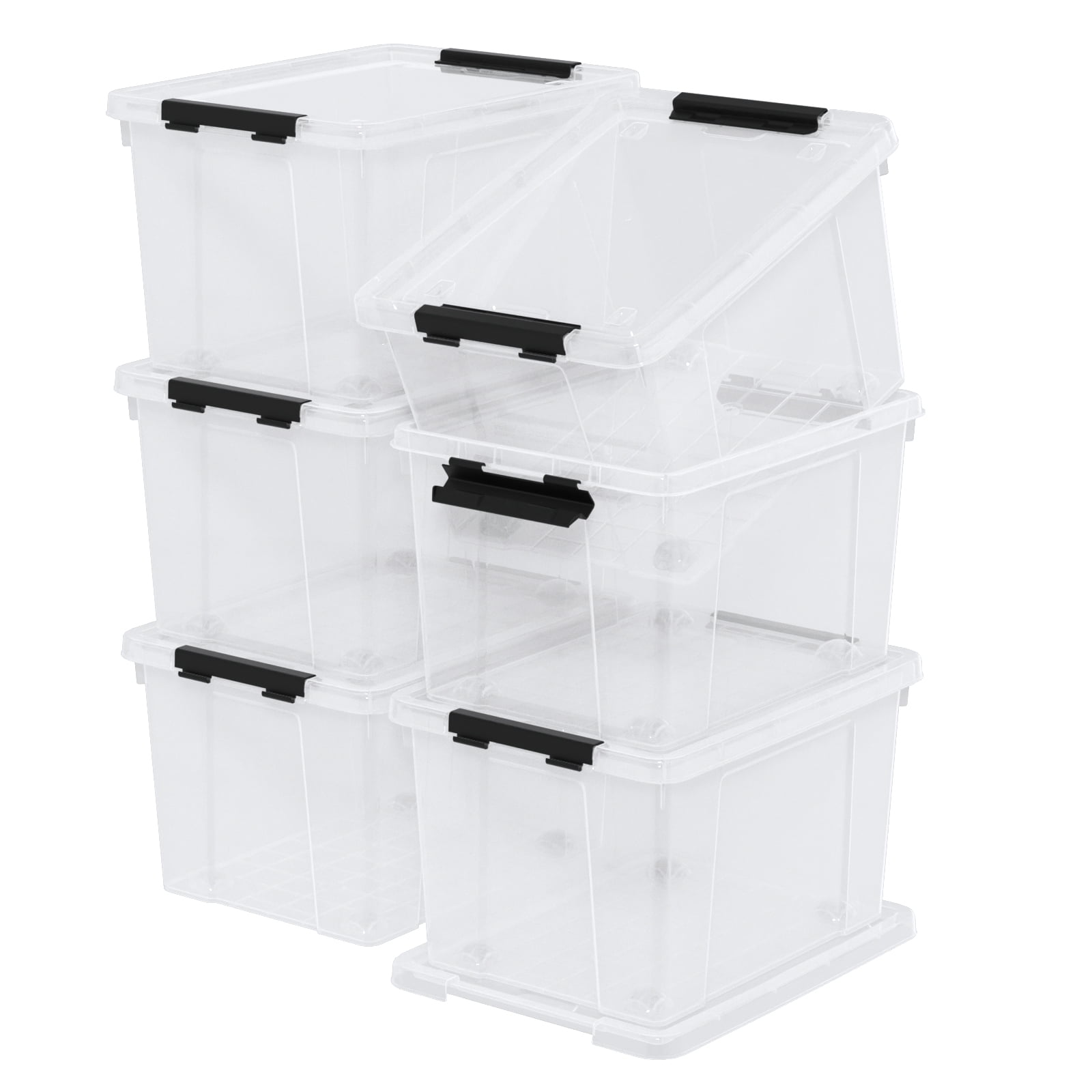 Tyminin 22 Quart Clear Latching Box with Wheels, Plastic Storage ...