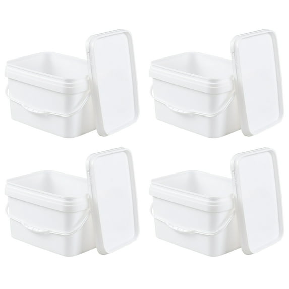 Tyminin 3 Gallon Rectangular Buckets Pails, 4 Pack Food Safe Buckets with Airtight Locking Lids, White
