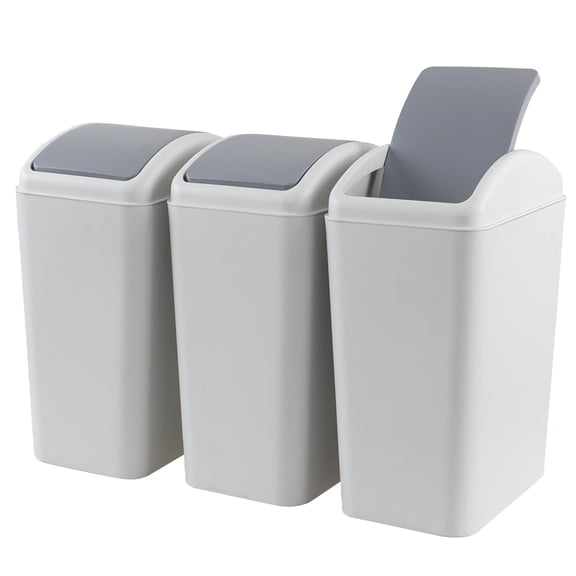 Tyminin 3-Pack 4.2 Gallon Plastic Swing-Top Trash Can, Garbage Bin with Swing Lid, Grey