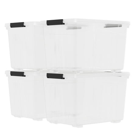 Tyminin 4 Packs 70 L Large Plastic Storage Box, Clear Storage Bin with Wheels