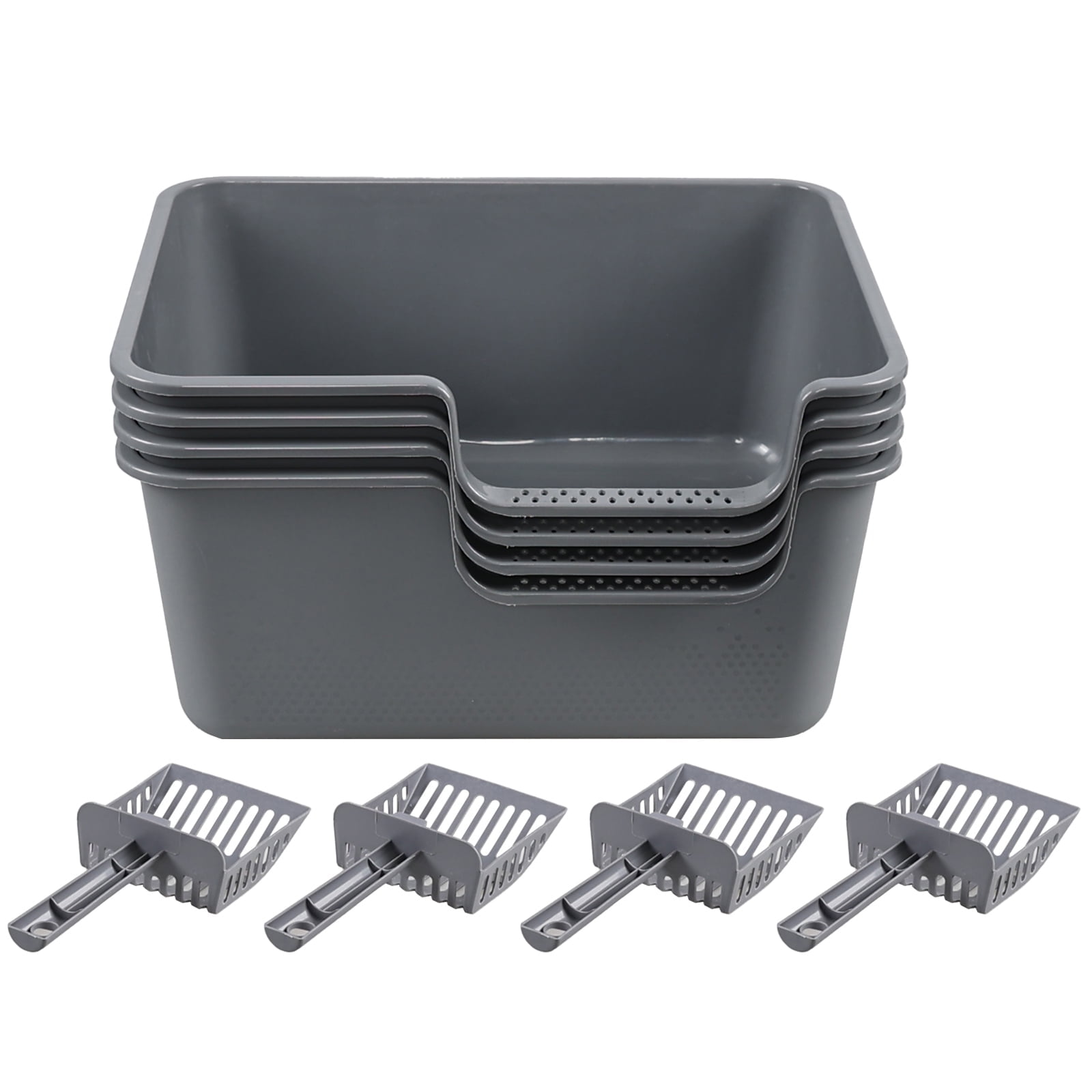 Tyminin 4 Packs Plastic Anti-Splashing Kitty Litter Box, Cat Litter Box High Sides, Grey