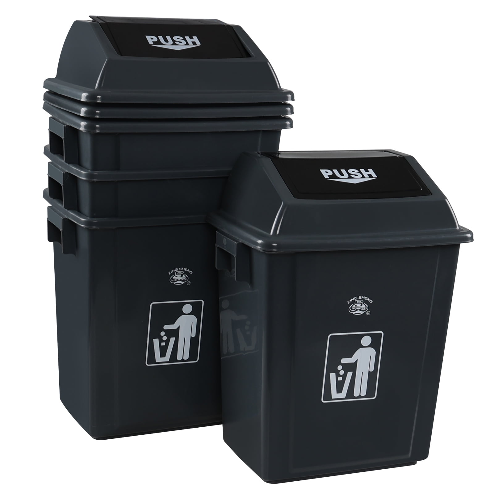 Tyminin 6 Gallon Plastic Kitchen Trash Can with Swing Lid, Rectangular Office Garbage Can, Gray(Pack of 4)
