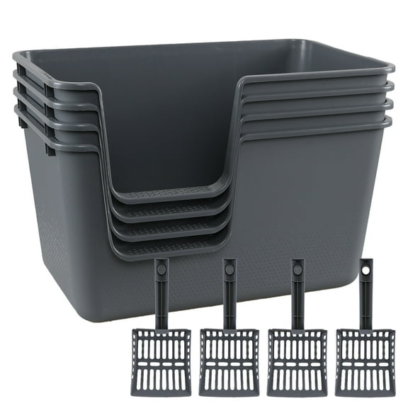 Tyminin Large Cat Litter Box with High Sides, Gray Anti-Splashing Kitty Litter Box, 4 Pack