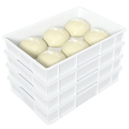 Tyminin Pizza Dough Proofing Box Tray, Stackable Commercial Quality Trays, White, 4 Trays