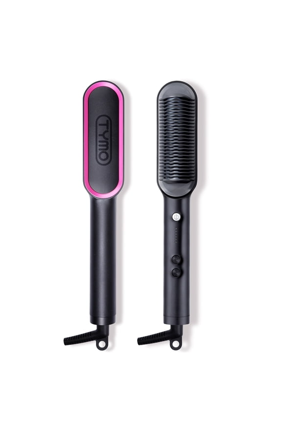 RING Hair Straightener Brush, Anti-Scald Ceramic Heated Straightening Flat Iron Comb, Frizz Control & Smooth Shine, Dual Voltage, Black, with Travel Bag