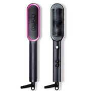 TYMO RING Hair Straightener Brush, Anti-Scald Ceramic Heated Straightening Flat Iron Comb, Frizz Control & Smooth Shine, Dual Voltage, Black, with Travel Bag