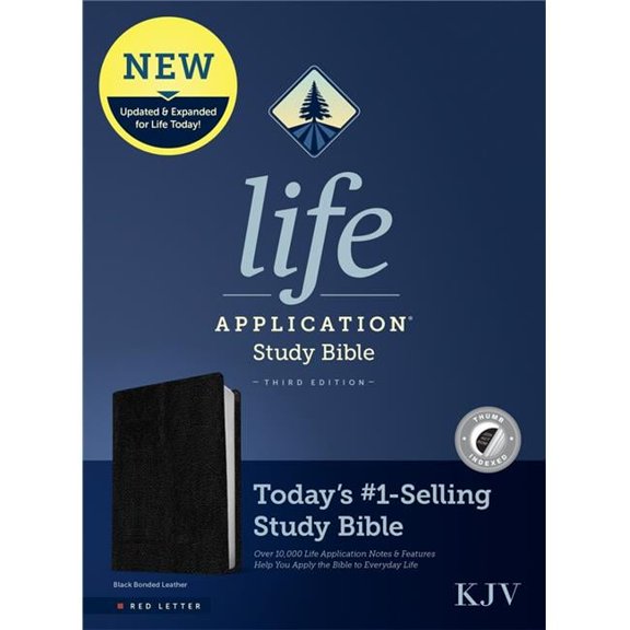 Tyndale House Publishers 21157X KJV Life Application Study Bonded Leather In RL Third Edition Bible, Black