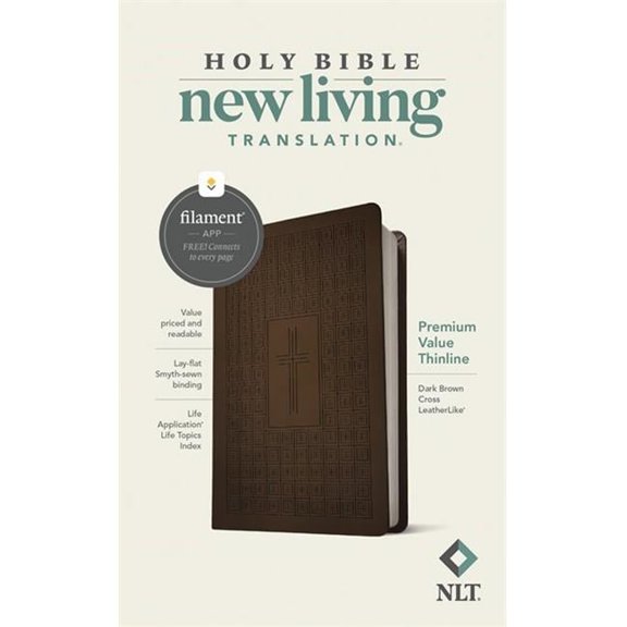 Tyndale House Publishers 265189 NLT Premium Value Thinline Bible & Filament Enabled-Cross LeatherLike, Dark Brown