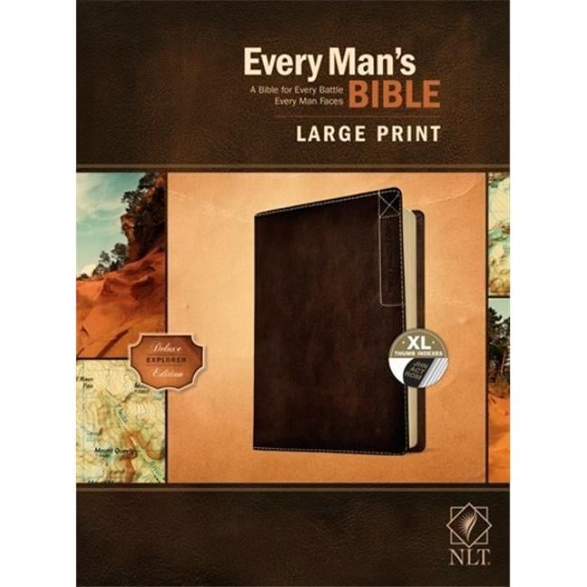 Tyndale House Publishers  NLT Every Mans Bible & Large Print Deluxe Explorer Edition, Rustic Brown LeatherLike Indexed