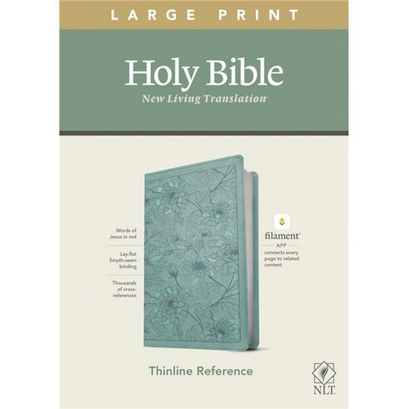 Tyndale House Publishers NLT Large Print Thinline Reference Bible, Teal Floral LeatherLike