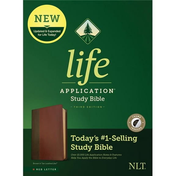 Tyndale House Publishers NLT Life Application Study Bible - Third Edition-Red Letter, Brown & Tan Leather Like Indexed
