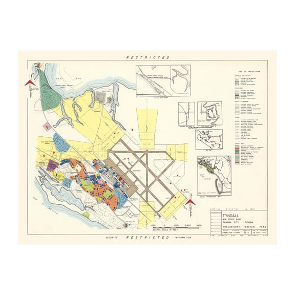 Tyndall Air Force Base Art, 1952 Vintage Map of Tyndall Air Force Base History Wall Decor Gift, Old Tyndall Air Force Base Map - 36" x 24" Unframed Print