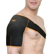 Tynor Shoulder Support Double Lock Neo, Neoprene Compression for Stability & Comfort | For Sports, Cricket, Tennis & Gym | Adjustable Shoulder Brace - Black & Orange, Universal Size, 1 Unit