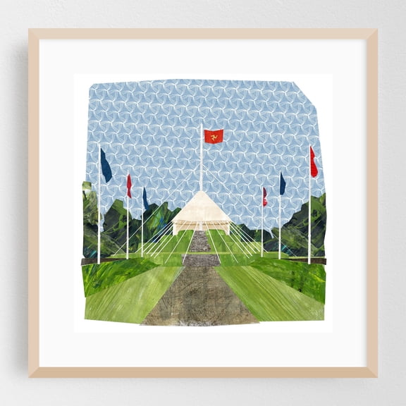 Tynwald Hill - German Isle of Man Collage Illustration Pattern Geometric Modern Art Architecture Landscape Abstract Oak Framed Wall Art Print 20 x 20 inches