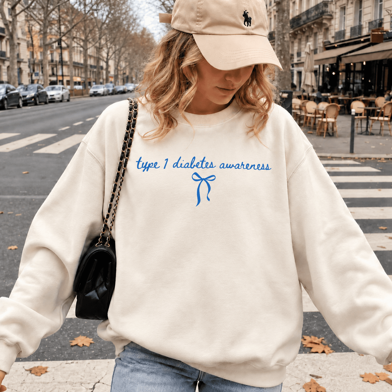 Type 1 Diabetes Awareness Sweatshirt, Blue Ribbon Bow Graphic Design ...