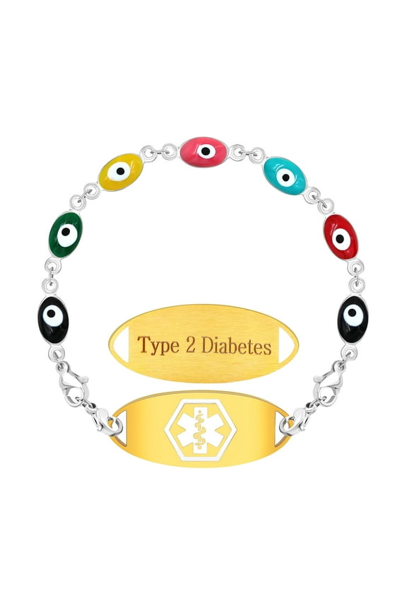Type 2 Diabetes Medical Alert Bracelet for Women Girls, Evil Eye Beads Bracelet Good Luck Protection Bracelets Y3925