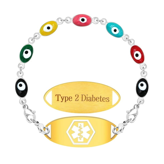 Type 2 Diabetes Medical Alert Bracelet for Women Girls, Evil Eye Beads Bracelet Good Luck Protection Bracelets Y3925