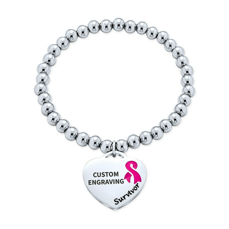 Type 2 Diabetes Medical Alert ID Bracelet Heart Pink Cancer Ribbon