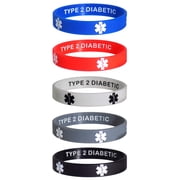 Type 2 Diabetic Medical Alert ID Privacy Enhanced Silicone Bracelets Wristbands 5 Pack