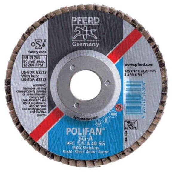 Type 29 Polifan Sg Flap Discs, 4 1/2", 40 Grit, 7/8 Arbor, Aluminum Oxide