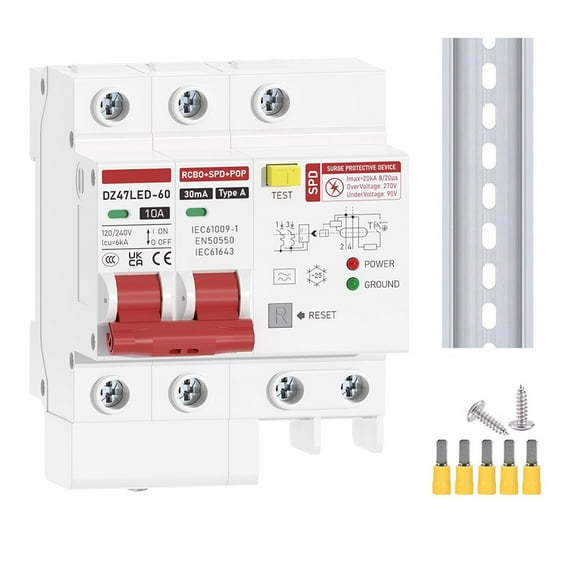 Type A 2P Residual Current Circuit Breaker With Flash Protection 30Ma 120V/240V 6Ka Rated Breaking Capacity Din Rail Mount Overload And Surge Protection 10A