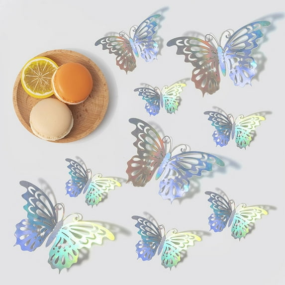 [Type 3-Fantasy White] Sparkling 3D Butterfly Wall Decor Removable Gold Butterfly Decorations Suitable for Bedroom Party Wedding L