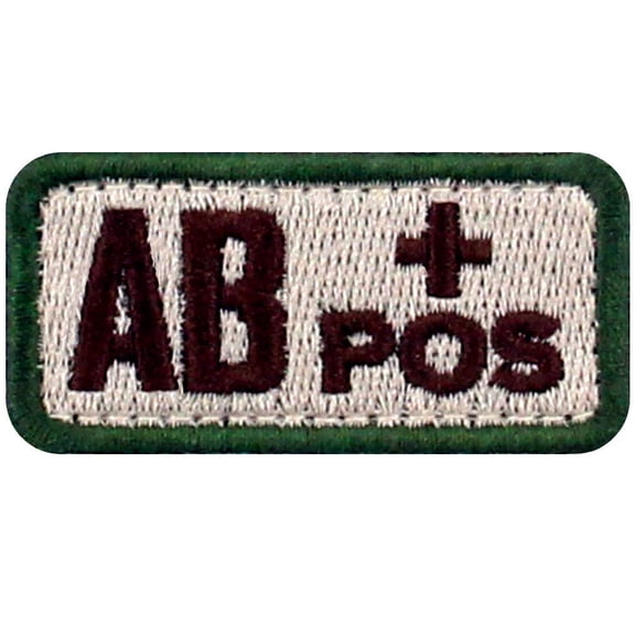 Type Ab Positive Tactical Blood Type Patch Embroidered Morale Applique Fastener Hook And Loop Emblem Khaki And Green