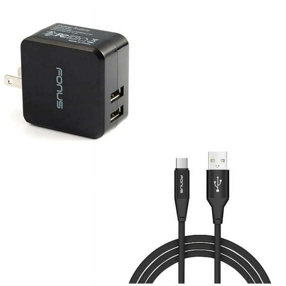 Type-C 10ft USB Cable w 17W Home Charger L9M for Motorola Moto Z2 Play Z Play Droid Force Droid X4 G7 Power Play G6 - Nokia 3.1, 7.1, 8, Plus - OnePlus 5T, 6, 6T, 7 Pro - Razer Phone 2