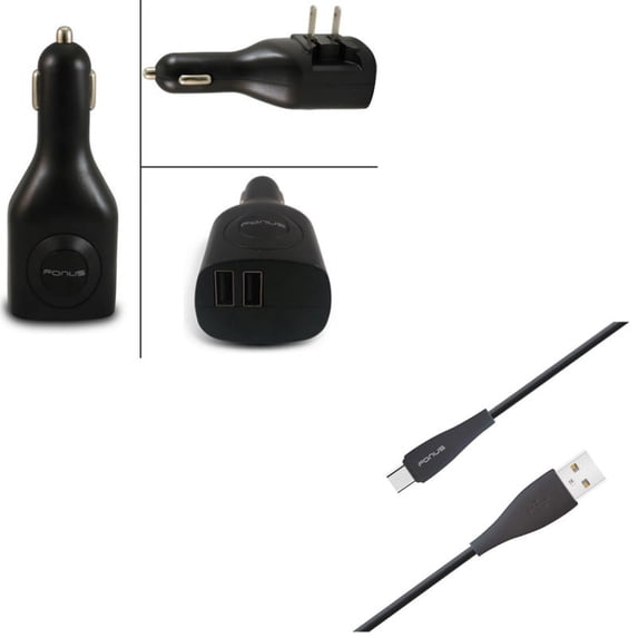 Type-C 10ft USB Cable w 2-Port USB Car Home Charger for Google Pixel 6/Pro - Charger Cord Power Wire, 2-in-1 Power Adapter Q1R Compatible With Google Pixel 6/Pro