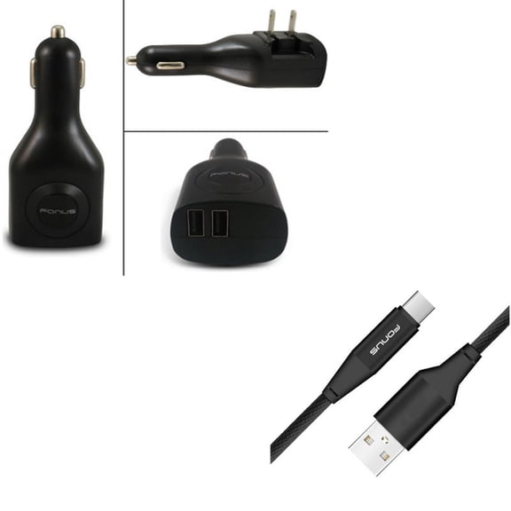 Type-C 10ft USB Cable w 2-Port USB Car Home Charger Z2J for Nokia 3.1, 7.1, 8, Plus - OnePlus 5T, 6, 6T, 7 Pro - Razer Phone 2 - RED Hydrogen One - Samsung Galaxy Tab S3 9.7 S9 Plus, S8+ S8