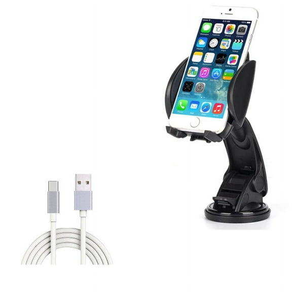 Type-C 10ft USB Cable w Dash Car Mount for OnePlus 9, Nord N200 5G/N100/N10 5G, Pro Phone - Charger Cord Power Wire, Windshield Holder Cradle B8V for OnePlus 9, Nord N200 5G/N100/N10 5G, Pro