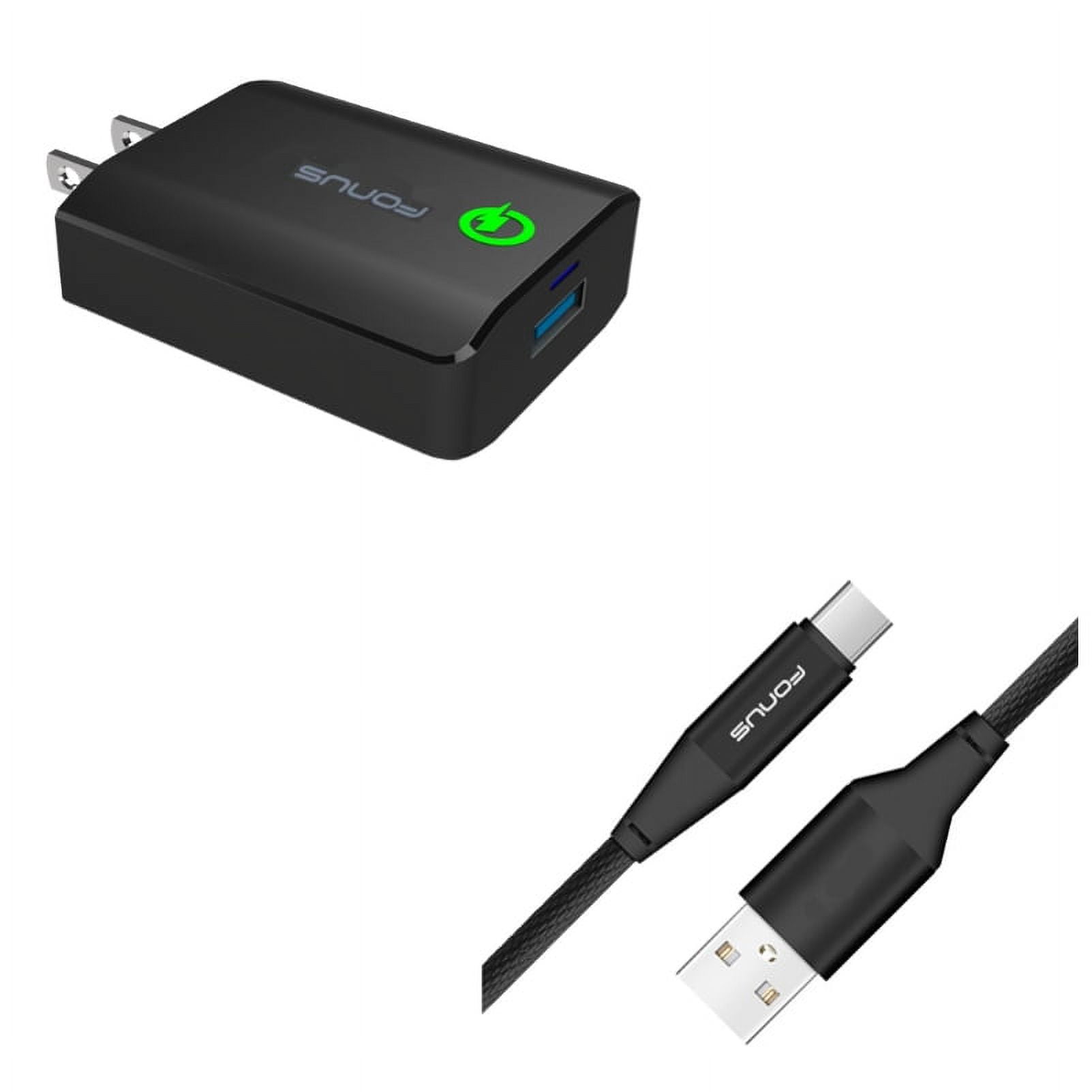 Type-C 10ft USB Cable w Fast 18W Home Charger E7Q for Motorola One, Moto Z4 Z3 Play Z2 Play Z Play Droid Force Droid X4 G7 Power Play G6 - Nokia 3.1, 7.1, 8, Plus - OnePlus 5T, 6, 6T, 7 Pro