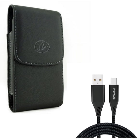 Type-C 10ft USB Cable w Leather Case Belt Clip for Google Pixel 4 XL/5a 5G/4a 5G Phones - Charger Cord Power, Holster Cover L9A Compatible With Pixel 4 XL/5a 5G/4a 5G Models