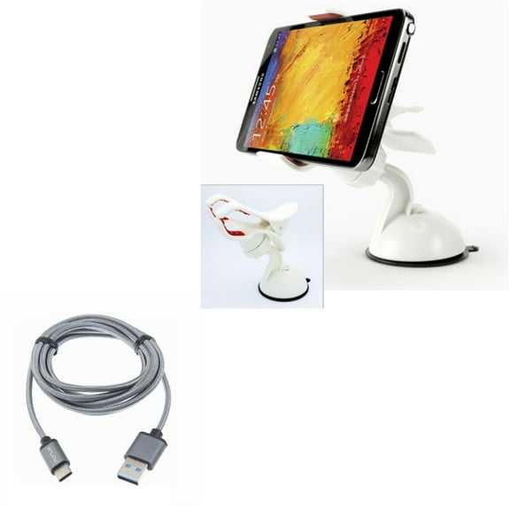 Type-C 10ft USB Cable w Windshield Car Mount for OnePlus 9, Nord N200 5G/N100/N10 5G, Pro Phone - Charger Cord Power Wire, Holder Glass Cradle R1G for OnePlus 9, Nord N200 5G/N100/N10 5G, Pro