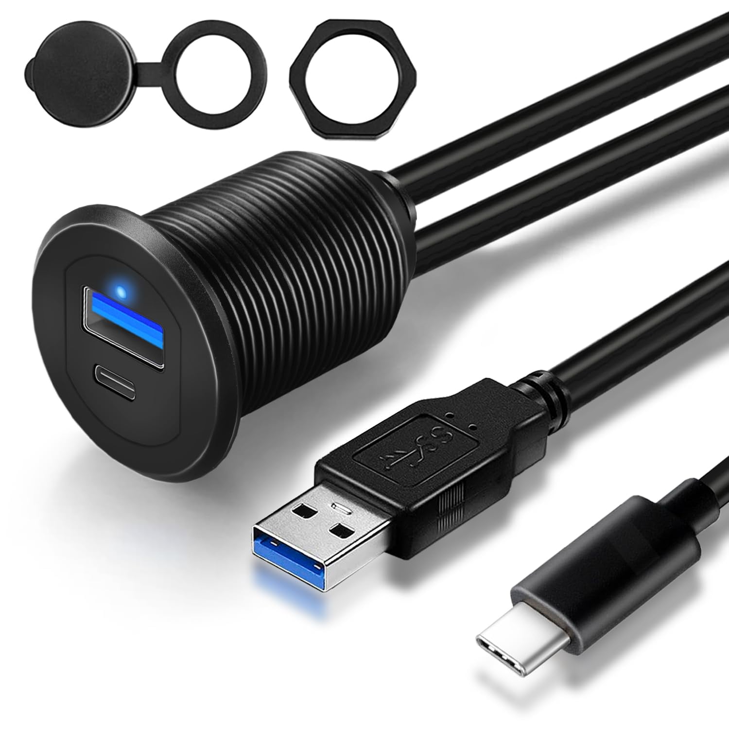 Type C 3.1 & USB 3.0 Car USB Port Mount Flush Cable Male to Female ...